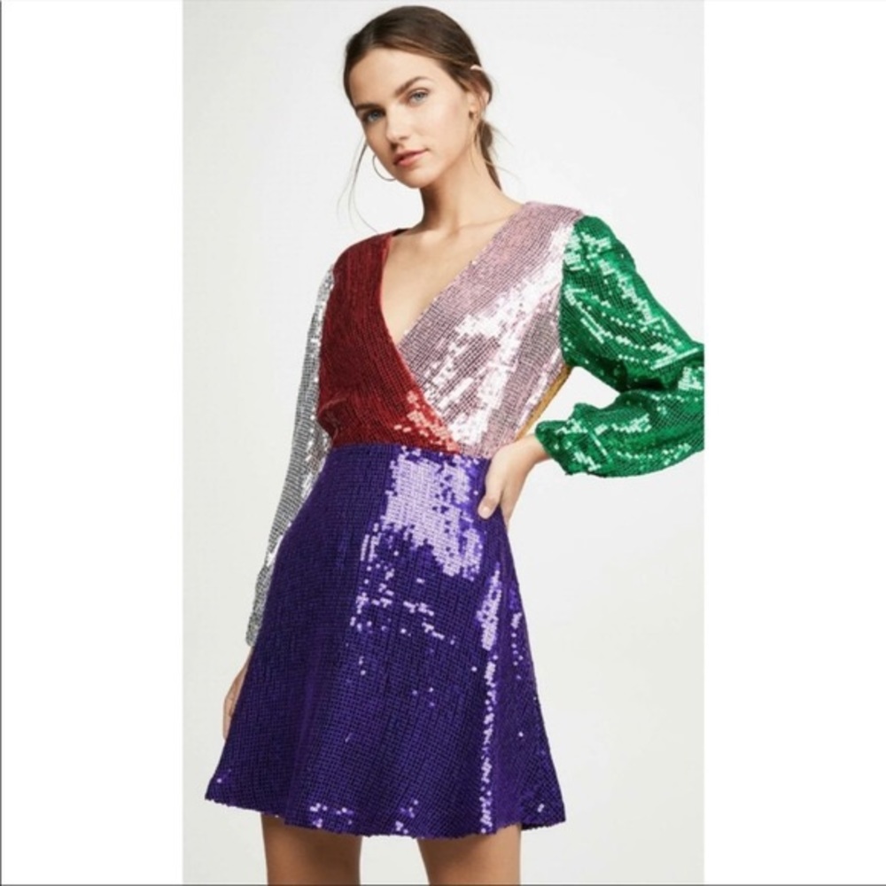 Alice + Olivia Blaze Sequin dress color block Sz 0